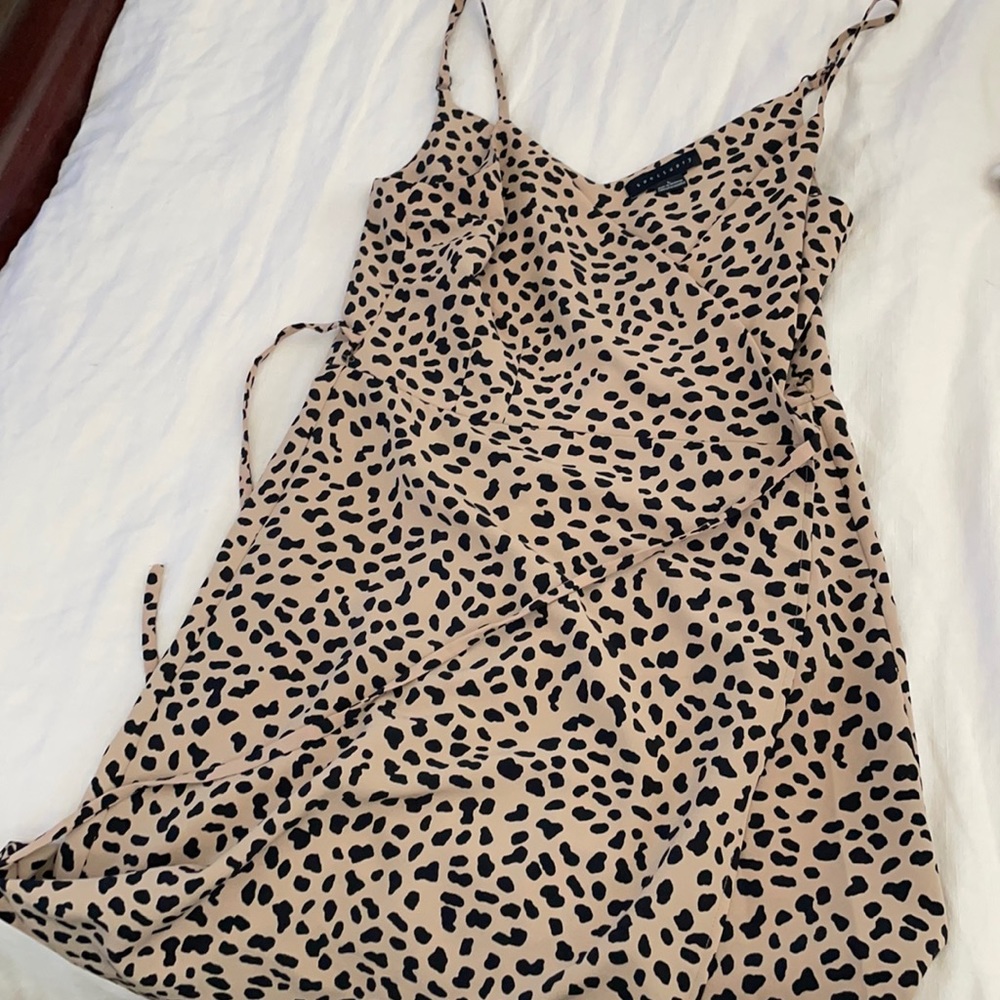 Wrap tie leopard print mini dress